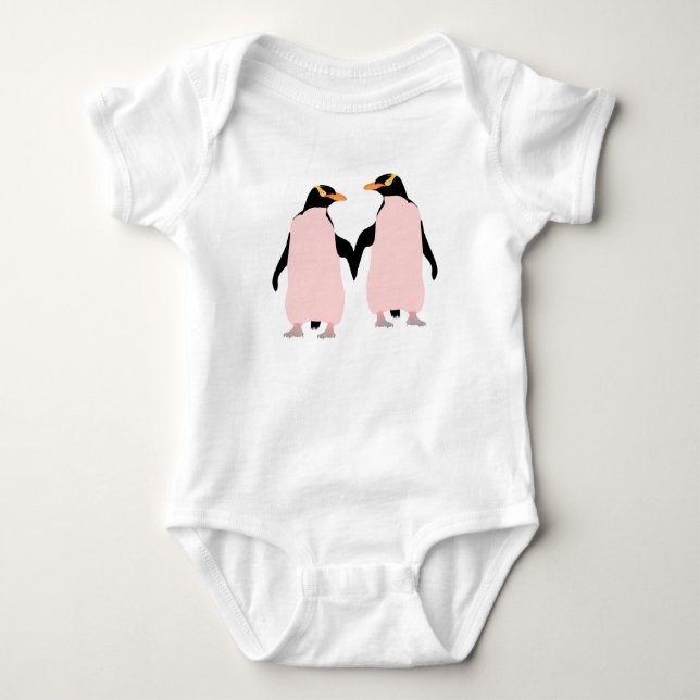 Gay Pride Lesbian Penguins Holding Hands Baby Bodysuit (Front)