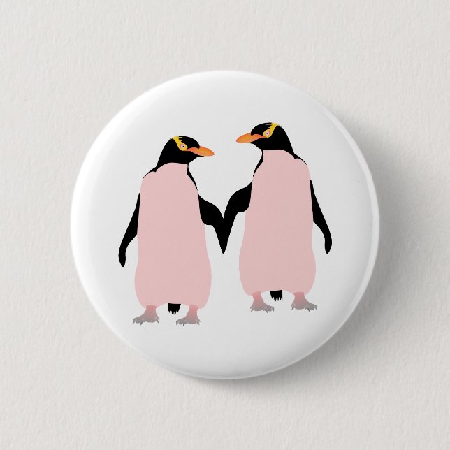 Gay Pride Lesbian Penguins Holding Hands Pinback Button (Front)