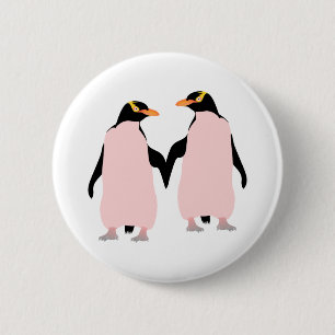 Gay Pride Lesbian Penguins Holding Hands Pinback Button