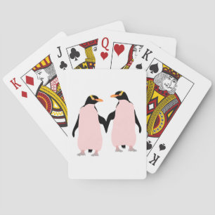 Gay Pride Lesbian Penguins Holding Hands Poker Cards