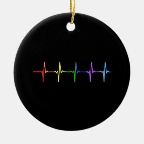 Gay Pride LGBT Heartbeat Pulse  4 Ceramic Ornament