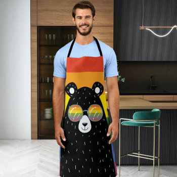 Gay Pride Lgbt Rainbow Bear In Glasses Apron by Neurotic_Designs at Zazzle