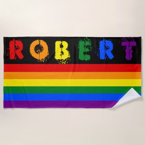 Gay Pride LGBT Rainbow Custom Name 6 Letters Beach Towel