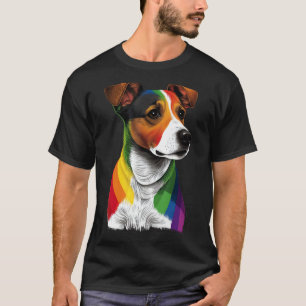 Gay Pride LGBT Rainbow Flag on Jack Russell Terrie T-Shirt