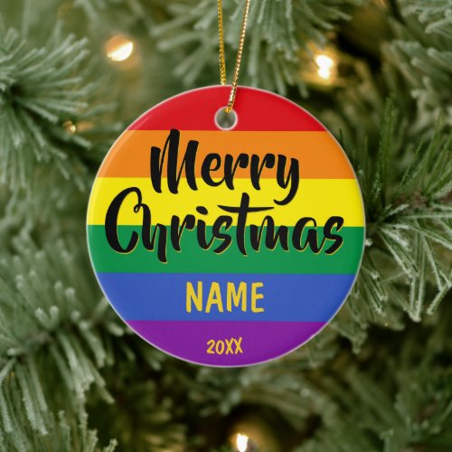 Gay Pride LGBT Rainbow Personalized Christmas Ceramic Ornament