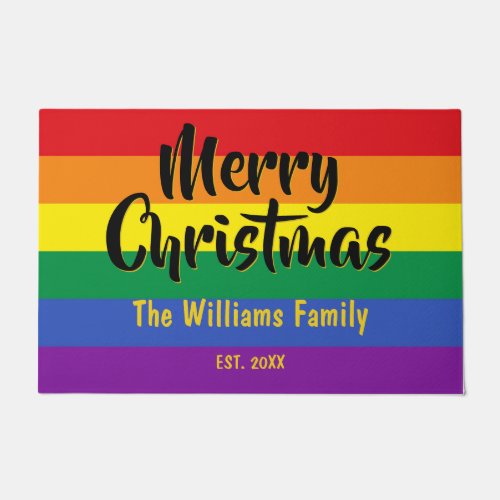 Gay Pride LGBT Rainbow Personalized Christmas Doormat