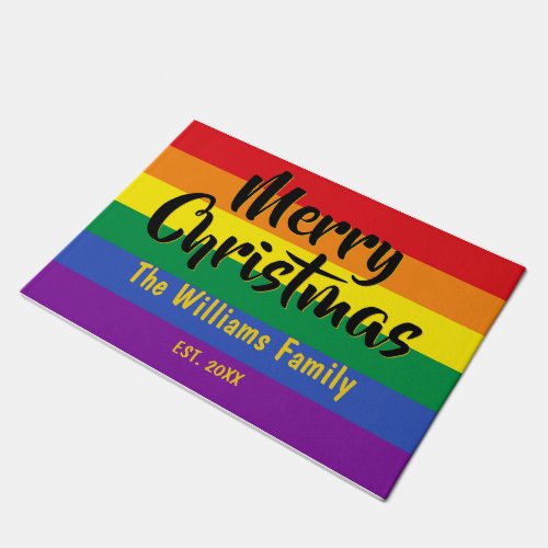 Gay Pride LGBT Rainbow Personalized Christmas Doormat