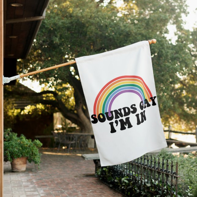 Gay Pride LGBT Rainbow Sounds Gay I'm In  House Flag (In SItu)