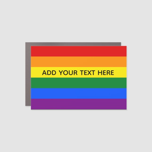 Gay pride LGBT Rainbow Stripes Custom Text  Car Magnet (Front)