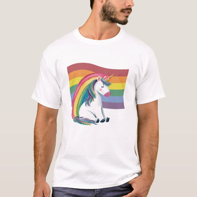 Gay Pride LGBT Rainbow Unicorn T-Shirt (Front)