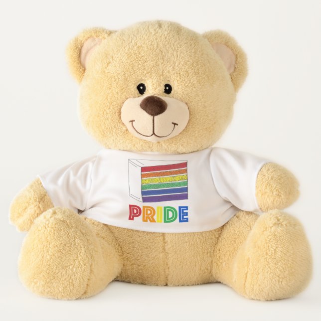 Gay PRIDE LGBT Rainbow Wedding Cake Slice LGBTQ Teddy Bear (Front)