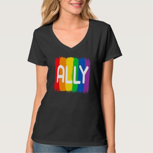 Gay Pride Lgbtq Ally Rainbow Lgbt Gay Lesbian Prid T_Shirt
