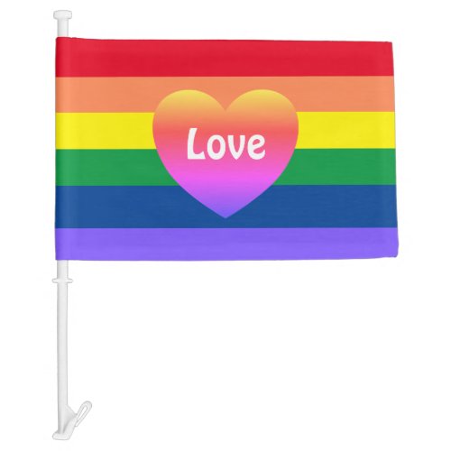 Gay Pride LGBTQ Colorful Rainbow Heart Car Flag