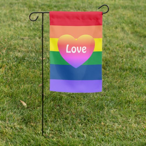 Gay Pride LGBTQ Colorful Rainbow Heart Garden Flag