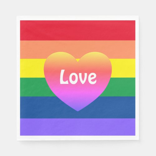 Gay Pride LGBTQ Colorful Rainbow Heart Party Napkins
