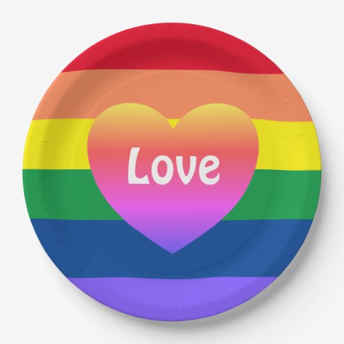 Gay Pride LGBTQ Colorful Rainbow Heart Party Paper Plates