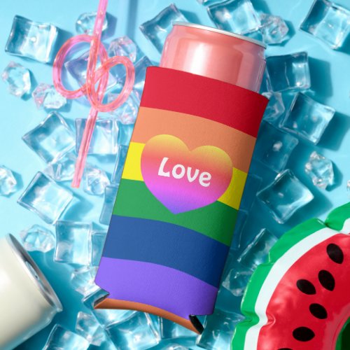 Gay Pride LGBTQ Colorful Rainbow Heart Seltzer Can Cooler