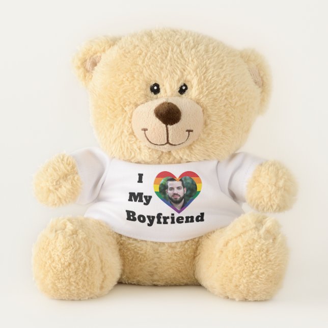 Gay Pride LGBTQ Custom Photo I Love My Boyfriend Teddy Bear (Front)