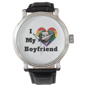 Gay Pride LGBTQ Custom Photo I Love My Boyfriend Watch