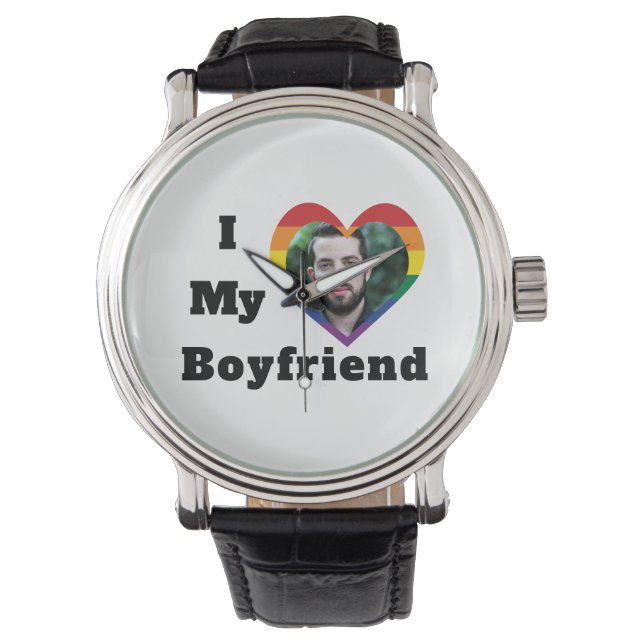 Gay Pride LGBTQ Custom Photo I Love My Boyfriend Watch (Front)