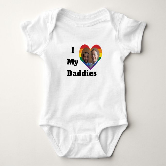 Gay Pride LGBTQ Custom Photo I Love My Daddies Baby Bodysuit (Front)