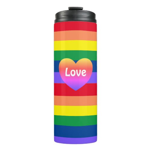 Gay Pride LGBTQ Flag Rainbow Heart Thermal Tumbler