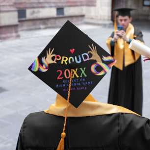 Gay Pride LGBTQ Graduate Name Class Year & School  Graduation Cap Topper