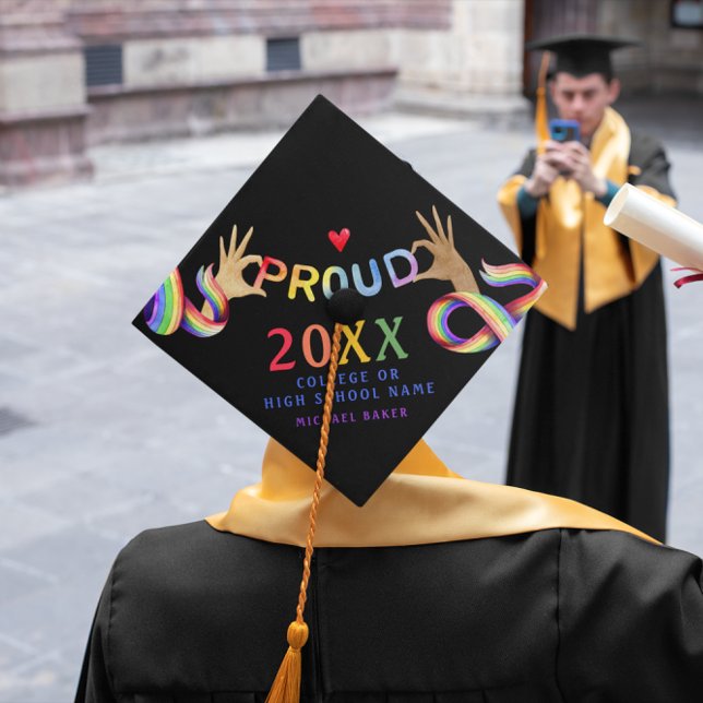 Gay Pride LGBTQ Graduate Name Class Year & School  Graduation Cap Topper (Creator Uploaded)