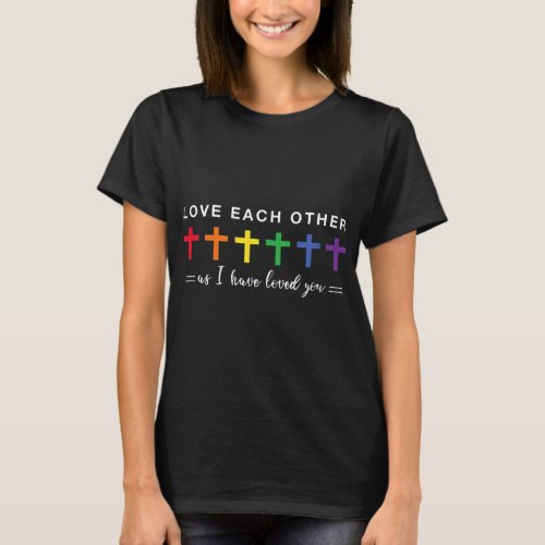 Gay Pride LGBTQ Rainbow Christian Crosses Love Eac T_Shirt