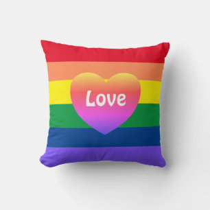 Gay Pride LGBTQ Rainbow Flag Colorful Heart Throw Pillow