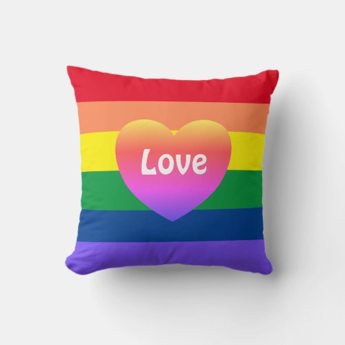 Gay Pride LGBTQ Rainbow Flag Colorful Heart  Throw Pillow