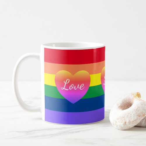 Gay Pride LGBTQ Rainbow Flag Hearts  Coffee Mug
