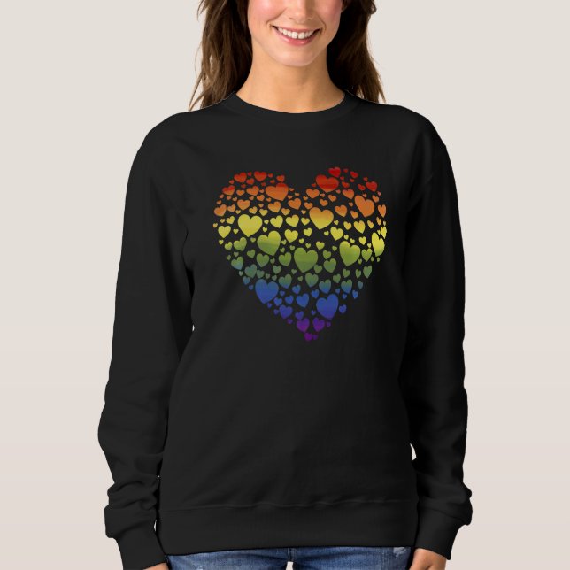 Gay Pride Lgbtq Rainbow Flag Hearts Human Rights Q Sweatshirt (Front)