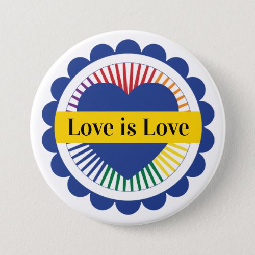 Gay Pride LGBTQ Rainbow Flag Love is Love Button