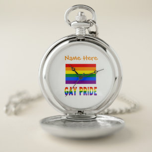 Gay Pride LGBTQ Rainbow Flag Silvertone Pocket Watch