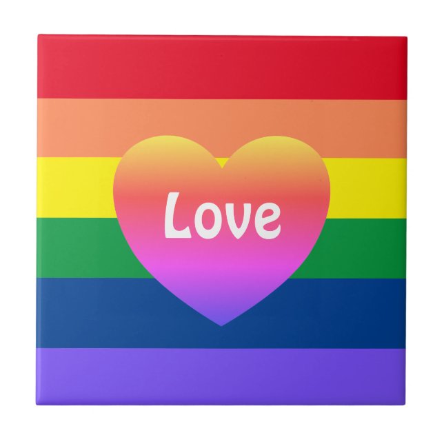 Gay Pride LGBTQ Rainbow Heart Ceramic Tile (Front)