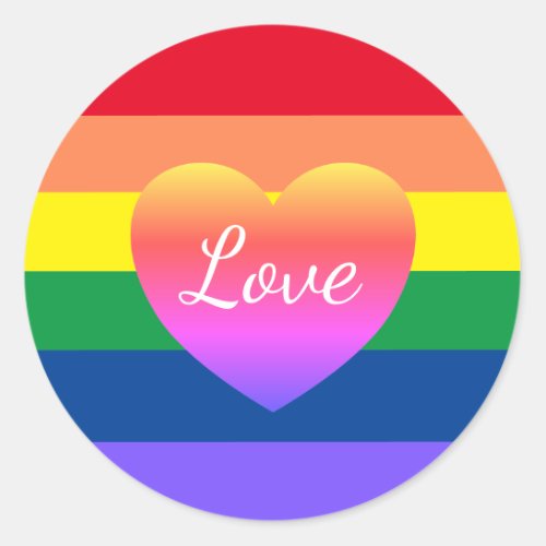 Gay Pride LGBTQ Rainbow Heart  Classic Round Sticker