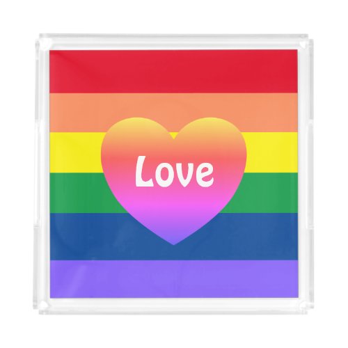 Gay Pride LGBTQ Rainbow Heart Colorful Acrylic Tray