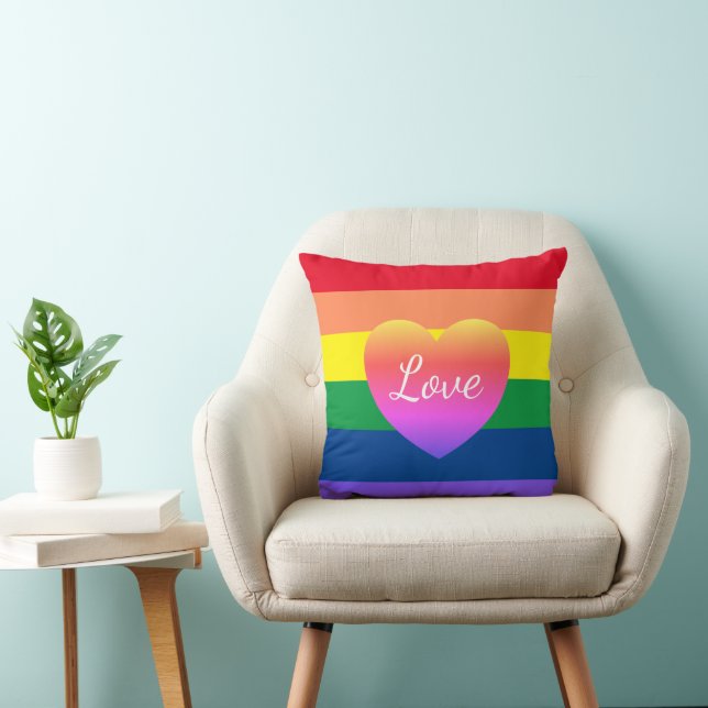 Gay Pride LGBTQ Rainbow Heart Colorful  Throw Pillow (Chair)