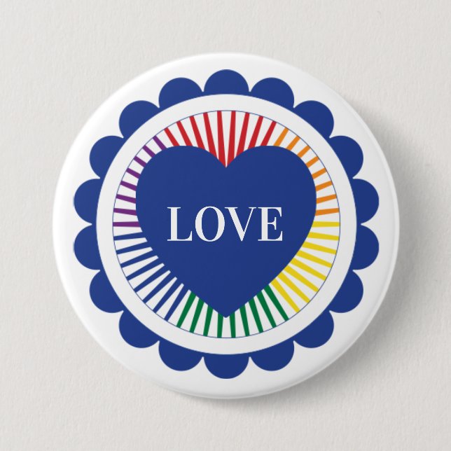 Gay Pride LGBTQ Rainbow Heart Love Button (Front)