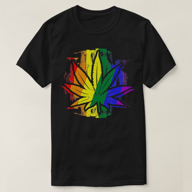 Gay Pride - LGBTQ Stoner - Pot Leaf - Rainbow Flag T-Shirt (Design Front)