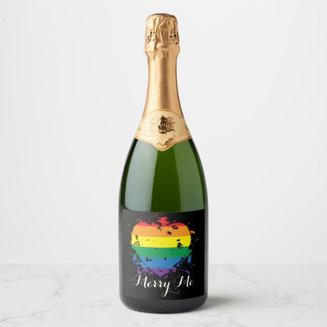 Gay Pride Love Heart Merry Me Sparkling Wine Label (Front)