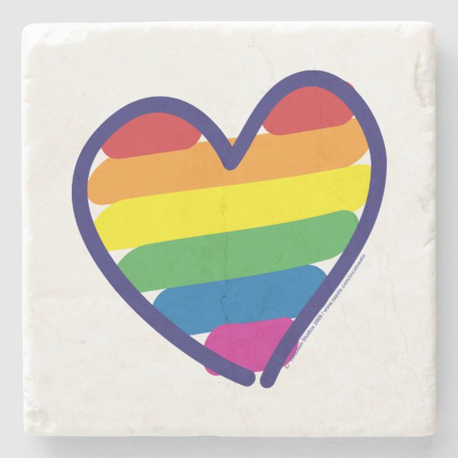 Gay Pride Love Heart Stone Coaster (Front)