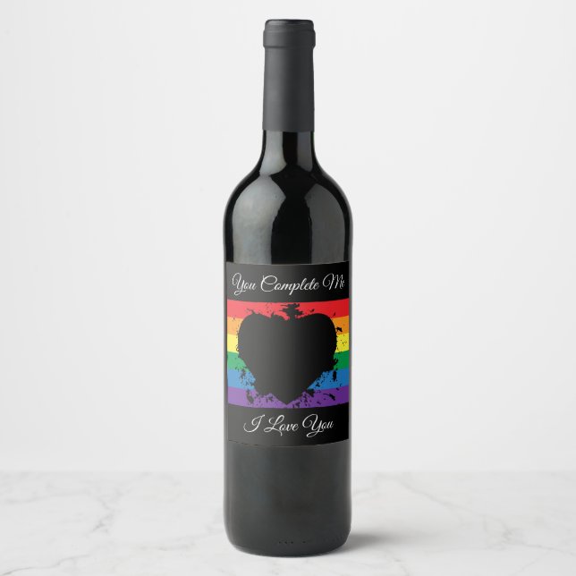 Gay Pride Love Heart Wine Label (Front)
