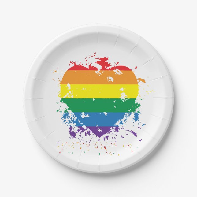 Gay Pride Love Hearts Paper Plates (Front)