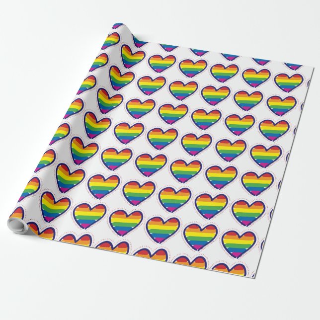 Gay Pride Love Hearts Wrapping Paper (Unrolled)