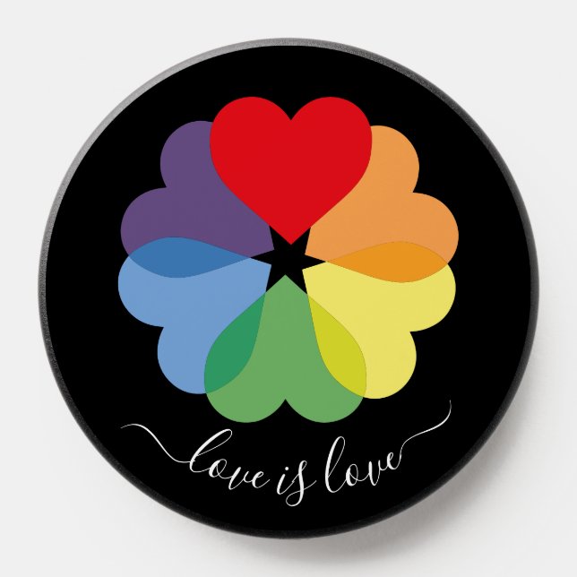Gay Pride Love Is Love Rainbow Hearts PopSocket (Popsocket)