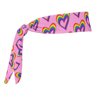 Gay Pride Love Rainbow Flag Hearts Cute Pink LGBTQ Tie Headband