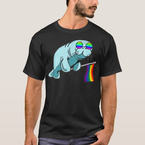 Gay Pride Manatee LGBT Sea Cow Dugongidae Rainbow  T_Shirt