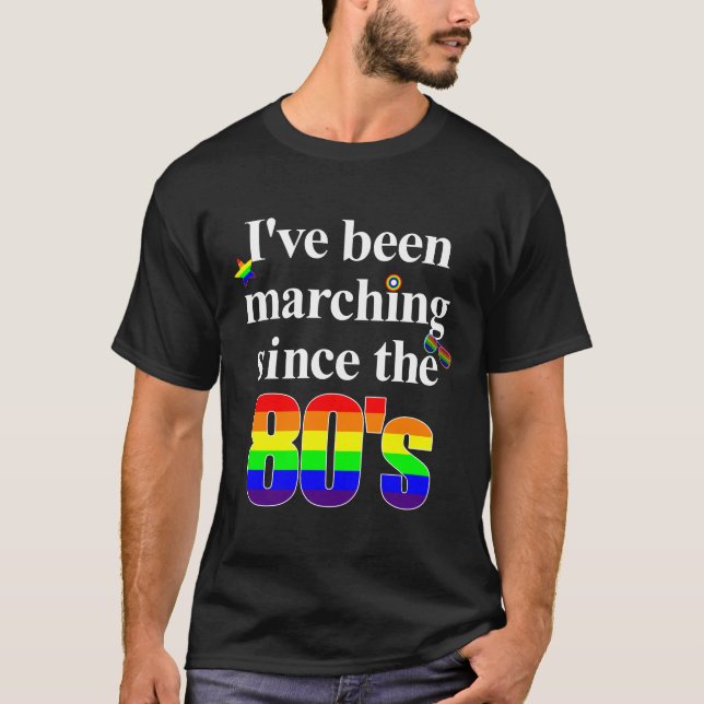 Gay Pride Marching LGBT Eighties T-Shirt (Front)